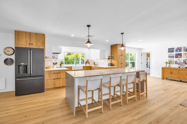 Interior, Kitchen, Pendant Lights, Recessed Lighting, Wood Texture Flooring