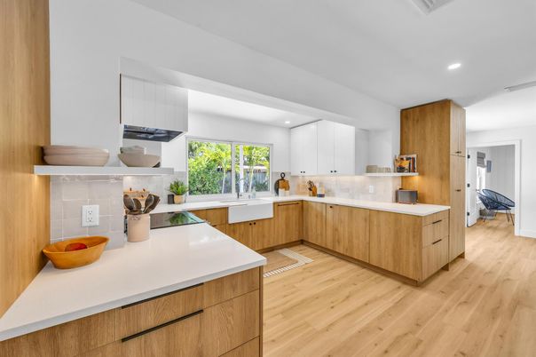 Interior, Kitchen, Recessed Lighting, Wood Texture Flooring