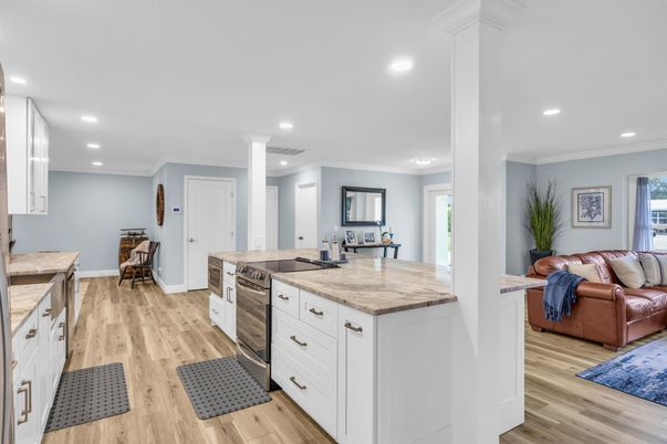 Interior, Kitchen, Recessed Lighting, Wood Texture Flooring