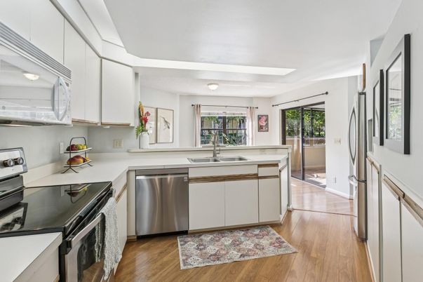 Interior, Kitchen, Stainless Steel Appliances, Wood Texture Flooring
