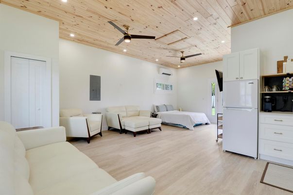 Interior, Kitchen, Living room, Recessed Lighting, Wooden Ceilings, Wood Texture Flooring