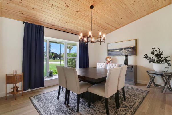 Chandelier, Dining room, Interior, Wooden Ceilings, Wood Texture Flooring