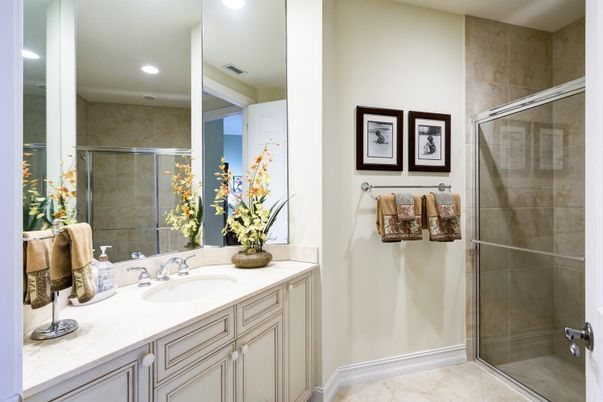 Bathroom, Glass Shower, Interior, Recessed Lighting