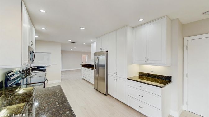 Interior, Kitchen, Recessed Lighting, Wood Texture Flooring