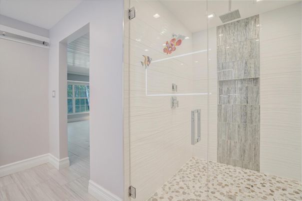Bathroom, Glass Shower, Interior, Recessed Lighting