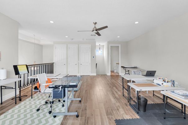 Home Office, Interior, Pendant Lights, Recessed Lighting, Wood Texture Flooring