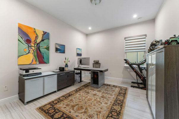 Home Office, Interior, Recessed Lighting, Wood Texture Flooring
