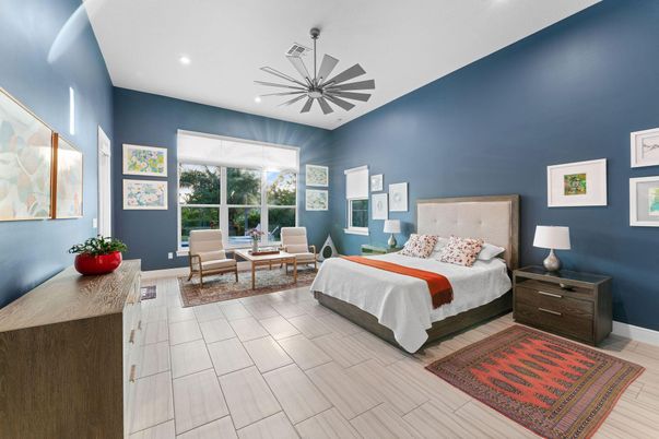 Bedroom, Interior, Pendant Lights, Recessed Lighting, Wood Texture Flooring