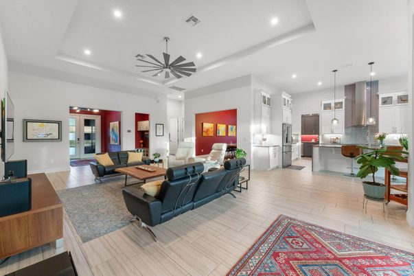 Interior, Kitchen, Living room, Pendant Lights, Recessed Lighting, Stainless Steel Appliances, Wood Texture Flooring