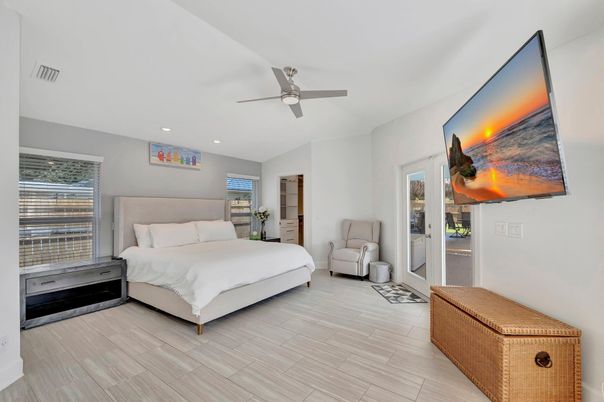 Bedroom, Interior, Recessed Lighting, Wood Texture Flooring
