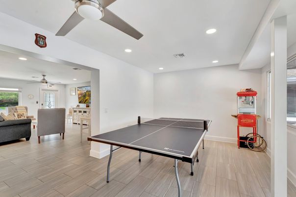 Game Room, Interior, Recessed Lighting, Wood Texture Flooring