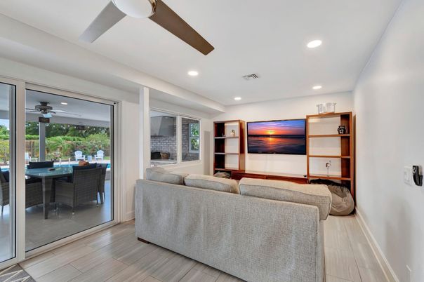 Interior, Living room, Recessed Lighting, Wood Texture Flooring