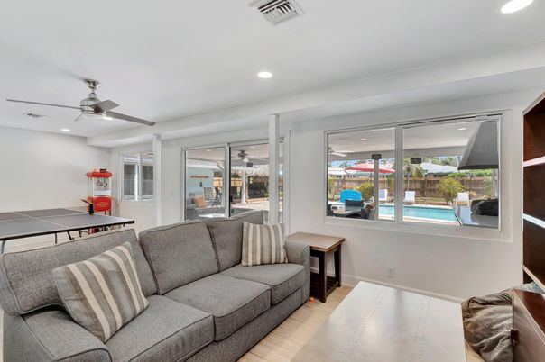 Game Room, Interior, Living room, Recessed Lighting, Wood Texture Flooring