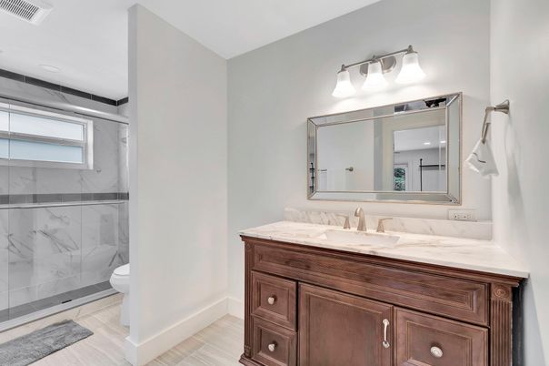 Bathroom, Glass Shower, Interior, Marble Walls