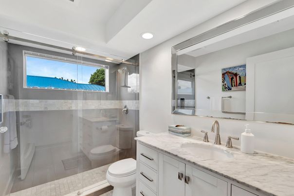 Bathroom, Glass Shower, Interior, Recessed Lighting