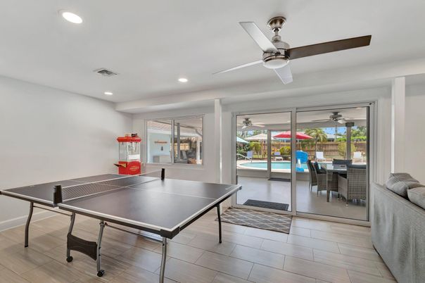 Game Room, Interior, Recessed Lighting, Wood Texture Flooring
