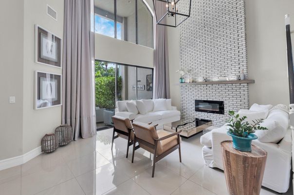 Fireplace, Interior, Living room, Pendant Lights