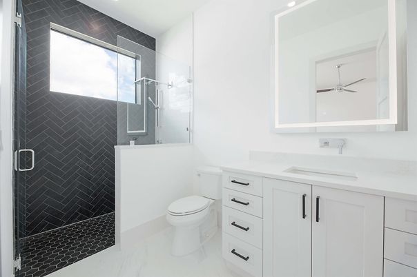 Bathroom, Glass Shower, Interior, Marble, Recessed Lighting