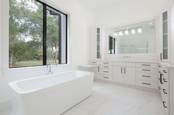 Bathroom, Dual Sink Vanities, Free Standing Baths, Interior, Marble