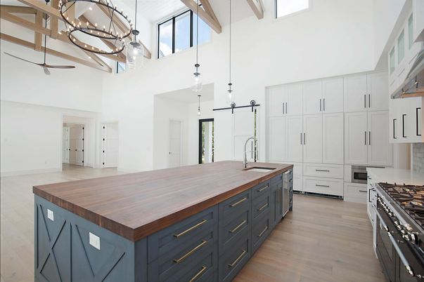 Chandelier, Interior, Kitchen, Pendant Lights, Stainless Steel Appliances, Wood Texture Flooring