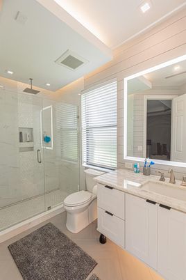 Bathroom, Glass Shower, Interior, Marble Walls, Recessed Lighting