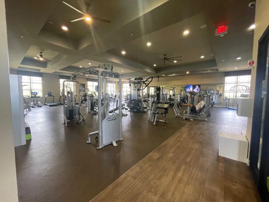 Fitness Equipment, Gym, Interior, Recessed Lighting, Wood Texture Flooring