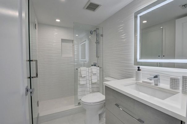 Bathroom, Glass Shower, Interior, Recessed Lighting