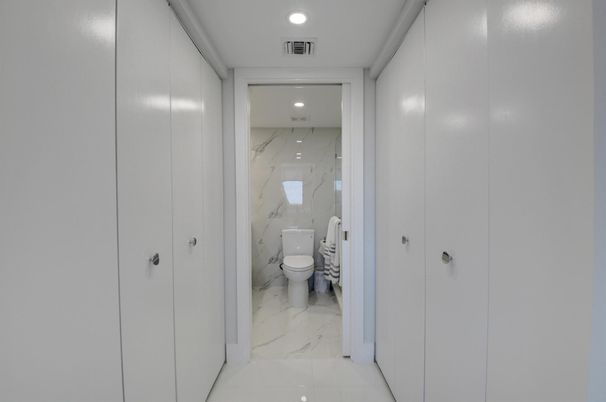 Bathroom, Interior, Marble, Marble Walls, Recessed Lighting