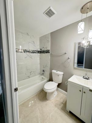 Bathroom, Interior, Marble Walls, Pendant Lights