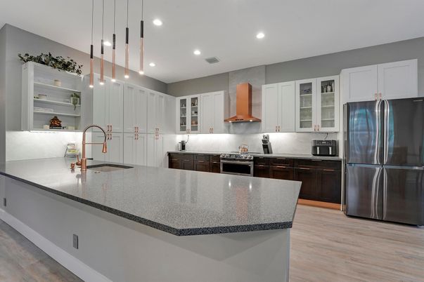 Interior, Kitchen, Pendant Lights, Recessed Lighting, Wood Texture Flooring