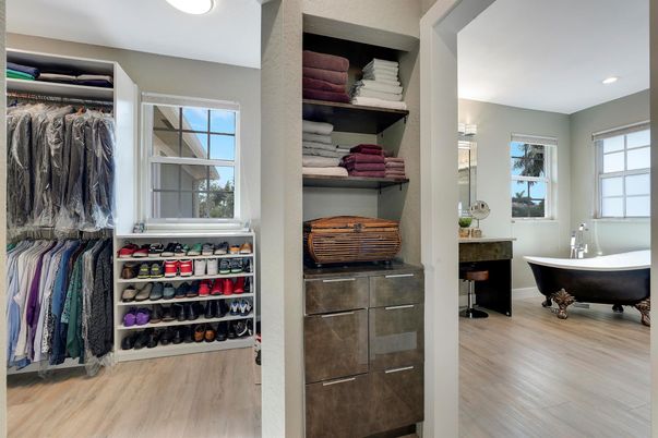 Bathroom, Free Standing Baths, Interior, Recessed Lighting, Walk-in Closets, Wood Texture Flooring