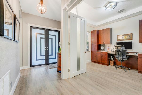 Home Office, Interior, Pendant Lights, Wood Texture Flooring
