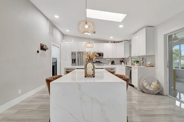 Interior, Kitchen, Pendant Lights, Recessed Lighting, Wood Texture Flooring