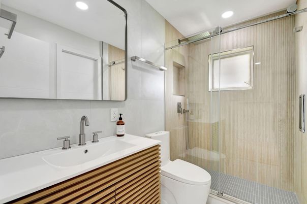 Bathroom, Glass Shower, Interior, Recessed Lighting