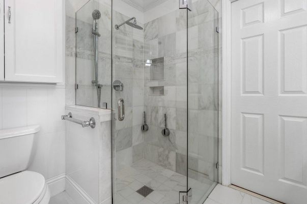 Bathroom, Glass Shower, Interior, Marble Walls