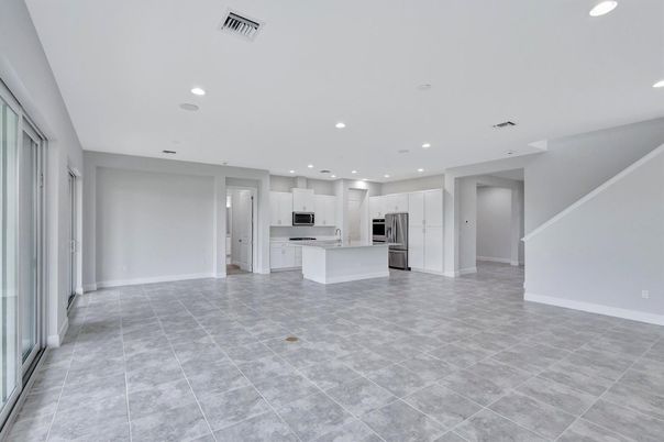 Empty room, Interior, Kitchen, Recessed Lighting, Stainless Steel Appliances
