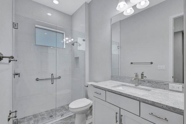 Bathroom, Glass Shower, Interior, Recessed Lighting