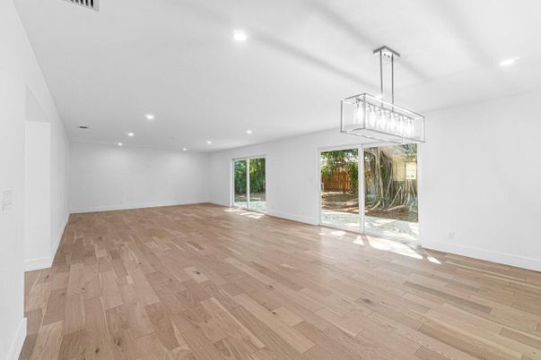 Empty room, Interior, Pendant Lights, Recessed Lighting, Wood Texture Flooring