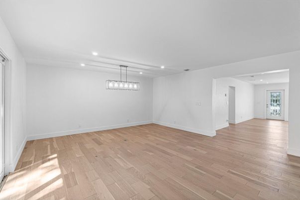 Empty room, Interior, Pendant Lights, Recessed Lighting, Wood Texture Flooring