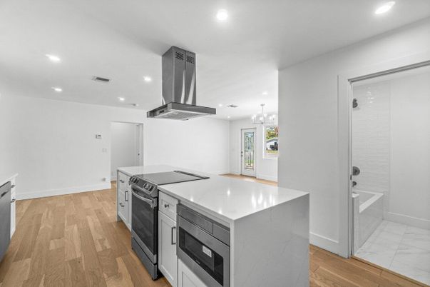 Chandelier, Interior, Kitchen, Recessed Lighting, Wood Texture Flooring