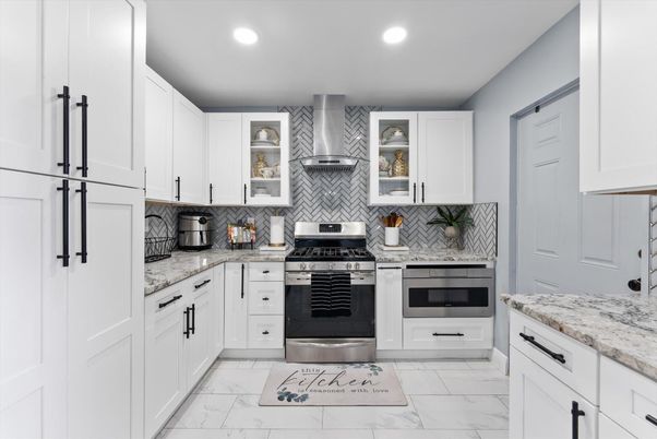 Interior, Kitchen, Marble, Recessed Lighting, Stainless Steel Appliances