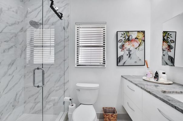 Bathroom, Glass Shower, Interior, Marble Walls