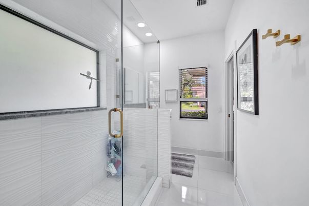 Bathroom, Glass Shower, Interior, Recessed Lighting