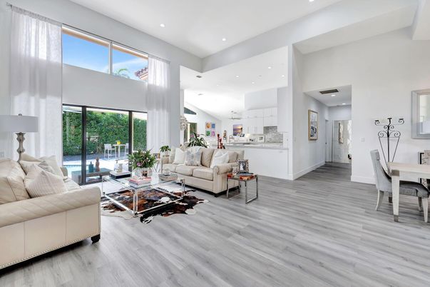 Dining room, Interior, Kitchen, Living room, Pendant Lights, Recessed Lighting, Wood Texture Flooring