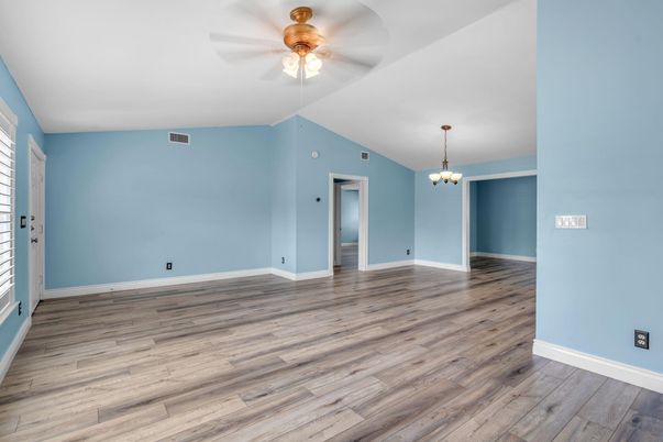 Chandelier, Empty room, Interior, Wood Texture Flooring