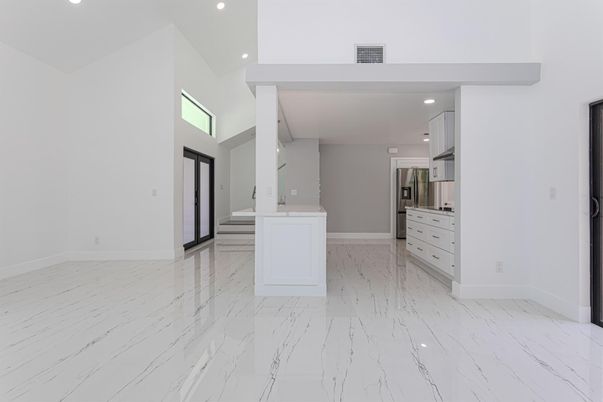 Empty room, Interior, Kitchen, Marble, Recessed Lighting