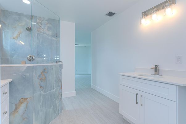 Bathroom, Glass Shower, Interior, Recessed Lighting