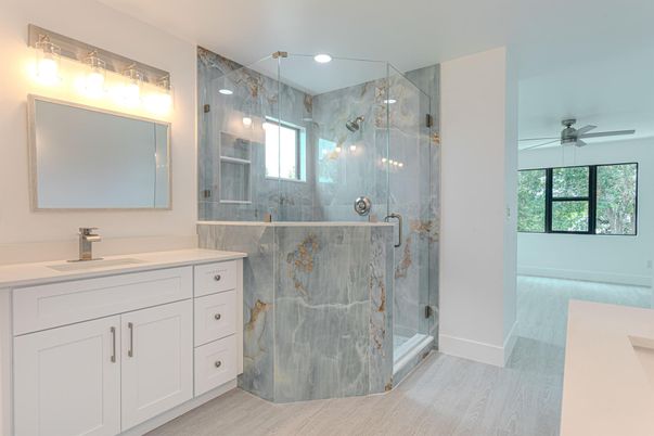 Bathroom, Glass Shower, Interior, Recessed Lighting