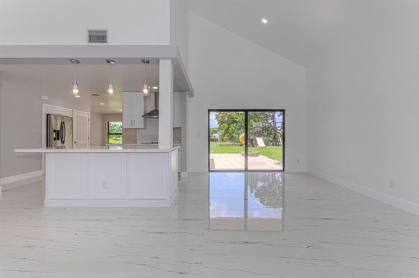 Interior, Kitchen, Marble, Pendant Lights, Recessed Lighting