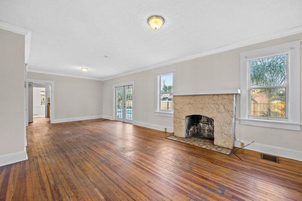 Empty room, Fireplace, Interior, Wood Texture Flooring